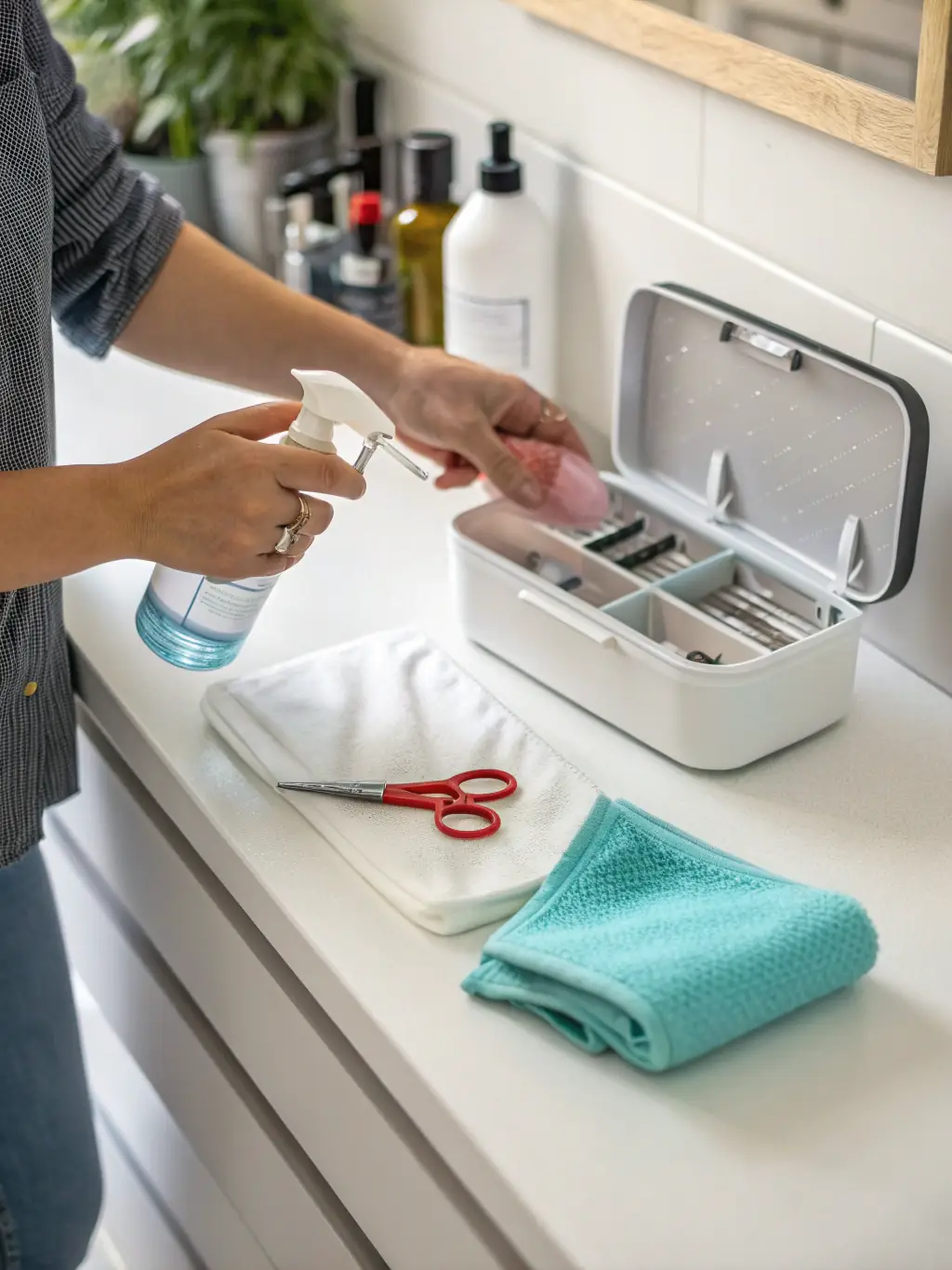 An image demonstrating the salon's strict hygiene practices, such as sterilized equipment and disposable tools.